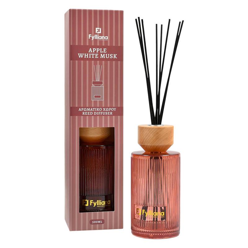 ΑΡΩΜΑΤΙΚΟ ΧΩΡΟΥ "Apple white musk" ΓΥΑΛΙΝΟ ΜΠΟΥΚΑΛΑΚΙ ΜΕ STICKS Fylliana FL25241 ΣΕ ΣΥΣΚΕΥΑΣΙΑ ΔΩΡΟΥ ΡΟΖ ΧΡΩΜΑ 500ml