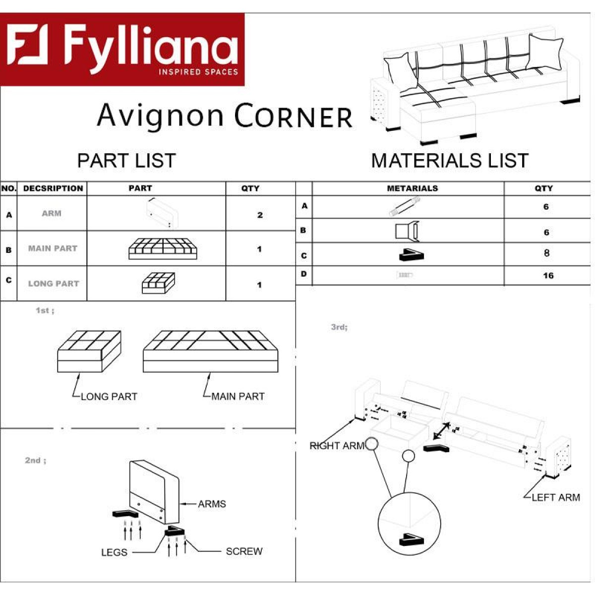 ΓΩΝΙΑΚΟΣ ΚΑΝΑΠΕΣ Fylliana Avignon ΜΠΕΖ-ΑΝ ΚΑΦΕ 212x145x80εκ