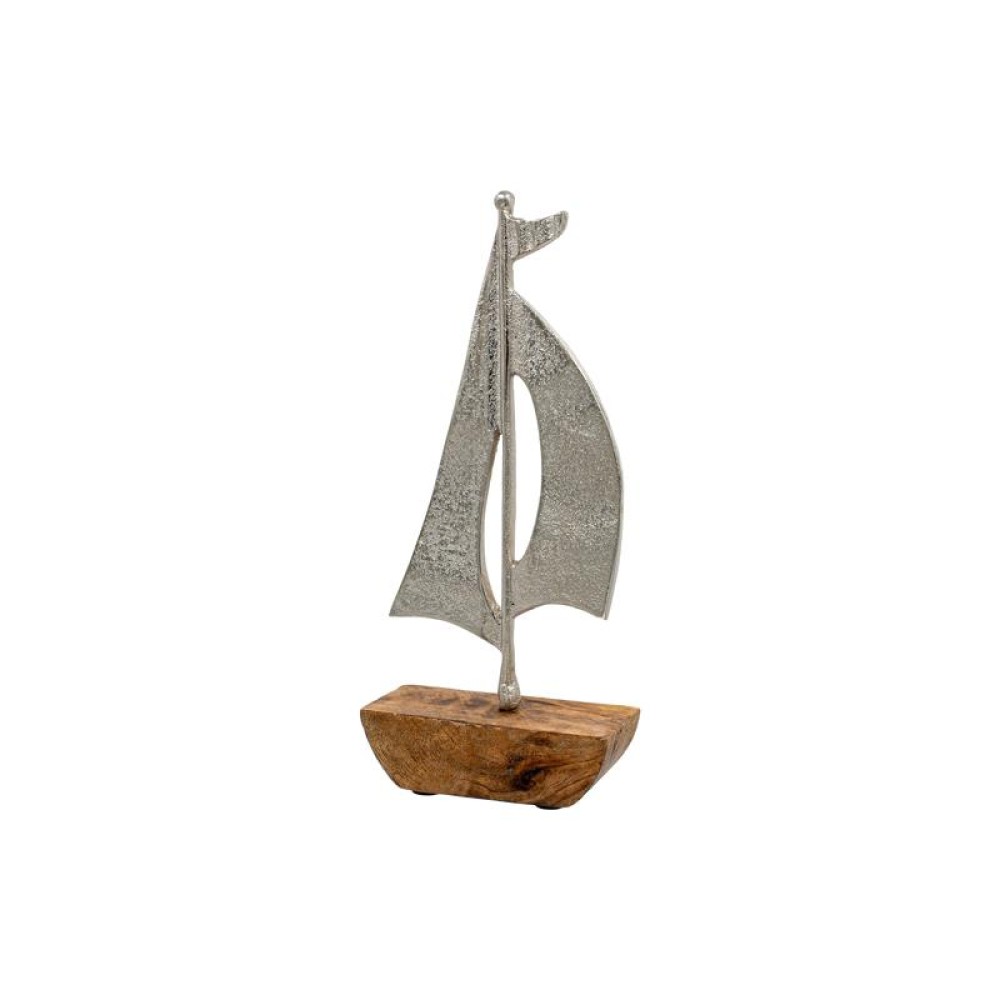 ΔΙΑΚΟΣΜΗΤΙΚΟ ΑΛΟΥΜΙΝΙΟΥ Fylliana Boat 1826 ΜΕ ΞΥΛΙΝΗ ΒΑΣH ΑΣΗΜΙ ΧΡΩΜΑ 13x4x30εκ