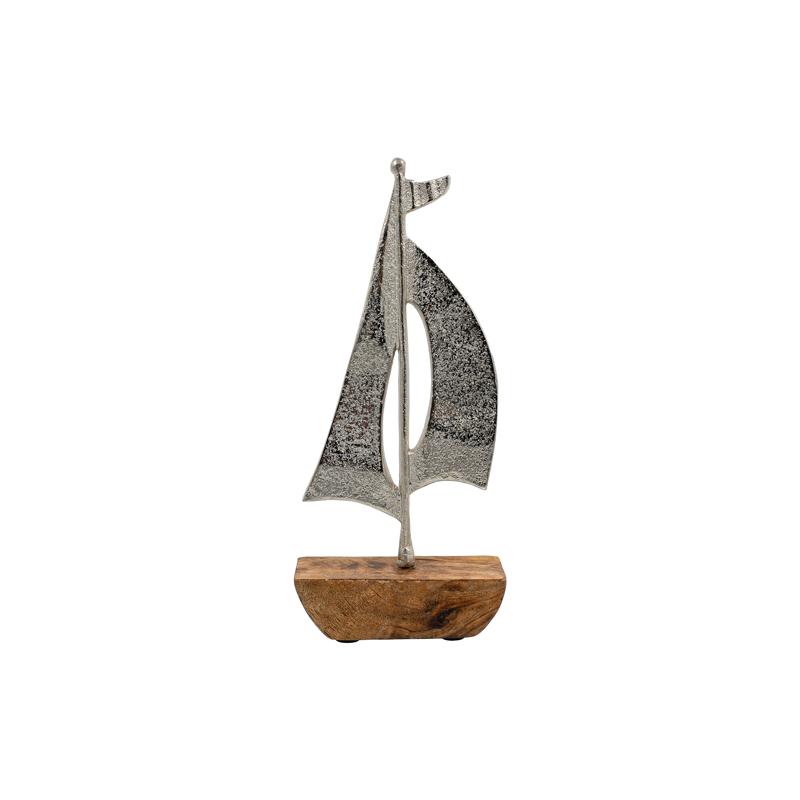 ΔΙΑΚΟΣΜΗΤΙΚΟ ΑΛΟΥΜΙΝΙΟΥ Fylliana Boat 1826 ΜΕ ΞΥΛΙΝΗ ΒΑΣH ΑΣΗΜΙ ΧΡΩΜΑ 13x4x30εκ