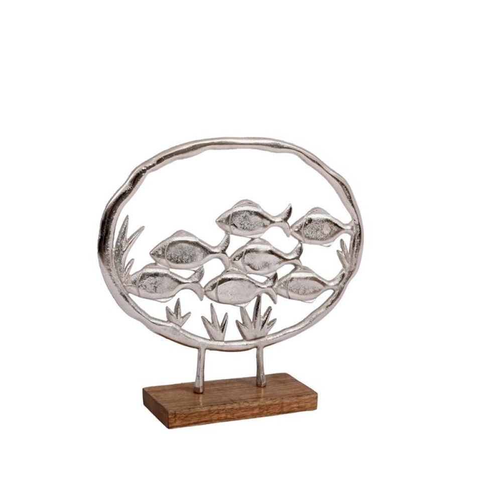 ΔΙΑΚΟΣΜΗΤΙΚΟ ΑΛΟΥΜΙΝΙΟΥ Fylliana Fish on ring 2803 ΜΕ ΞΥΛΙΝΗ ΒΑΣH ΑΣΗΜΙ ΧΡΩΜΑ 32x6x30εκ