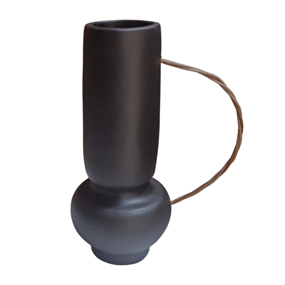 ΔΙΑΚΟΣΜΗΤΙΚΟ ΒΑΖΟ MIBO HM4688.01L ΤΕΡΑΚΟΤΑ ΜΑΥΡH-ΧΕΡΟΥΛΙ ΦΥΣΙΚΟ RATTAN 23x14x35Υεκ