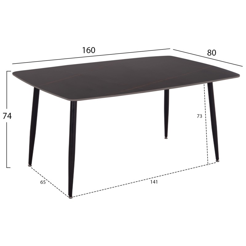 ΤΡΑΠΕΖΙ RAVEN HM18150.02 ΚΕΡΑΜΙΚΟ TOP ΜΕ ΟΨΗ ΜΑΥΡΟ ΜΑΡΜΑΡΟ 160x80x74Υεκ.