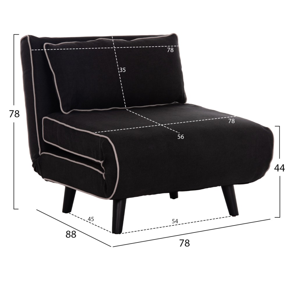 ΠΟΛΥΘΡΟΝΑ ΚΡΕΒΑΤΙ BRAXTON HM8425.03 ΜΑΥΡΟ ΥΦΑΣΜΑ 78x88x78Υεκ.