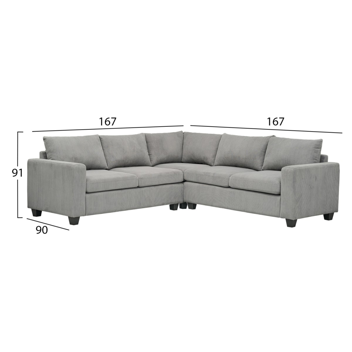 ΓΩΝΙΑΚΟΣ ΚΑΝΑΠΕΣ CALDER HM3286.01 ΓΚΡΙ ΥΦΑΣΜΑ 254x254x90(κάθισμα)x91Υεκ.