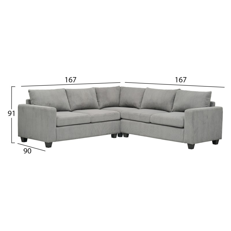 ΓΩΝΙΑΚΟΣ ΚΑΝΑΠΕΣ CALDER HM3286.01 ΓΚΡΙ ΥΦΑΣΜΑ 254x254x90(κάθισμα)x91Υεκ.