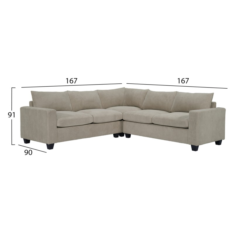 ΓΩΝΙΑΚΟΣ ΚΑΝΑΠΕΣ CALDER HM3286.03 ΜΠΕΖ ΥΦΑΣΜΑ 254x254x90(κάθισμα)x91Υεκ.