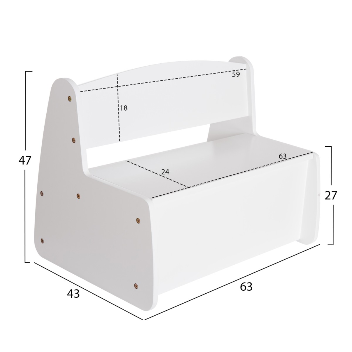 ΠΑΓΚΑΚΙ ΠΑΙΔΙΚΟ ΜΕ ΑΠΟΘ.ΧΩΡΟ RICKI HM18342.03 MDF & ΚΟΝΤΡΑΠΛΑΚΕ ΛΕΥΚΟ 63x43x47Υεκ