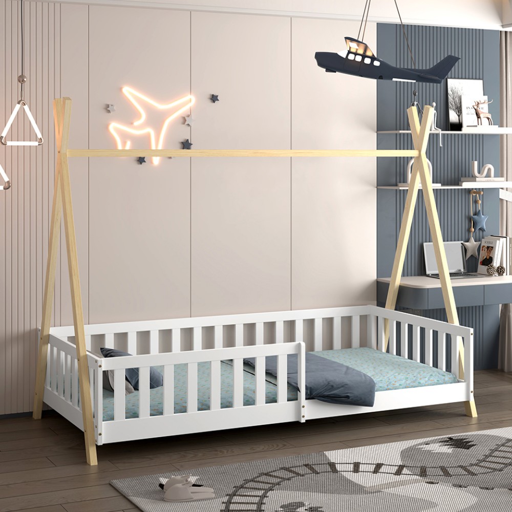 ΚΡΕΒΑΤΙ ΠΑΙΔΙΚΟ ΜΕ ΚΑΓΚΕΛΑ MUNK HM739.03 τ.MONTESSORI ΠΕΥΚΟ ΦΥΣΙΚΟ-ΛΕΥΚΟ--190x90εκ