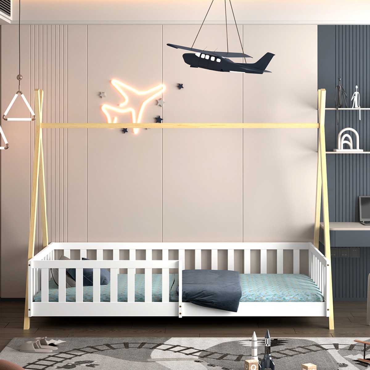 ΚΡΕΒΑΤΙ ΠΑΙΔΙΚΟ ΜΕ ΚΑΓΚΕΛΑ MUNK HM739.03 τ.MONTESSORI ΠΕΥΚΟ ΦΥΣΙΚΟ-ΛΕΥΚΟ--190x90εκ