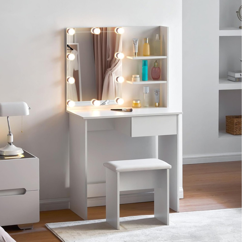 ΤΟΥΑΛΕΤΑ ΜΕ ΦΩΤΙΣΜΟ LED & ΡΑΦΙΑ LAURYN HM2501.03 ΜΕΛΑΜΙΝΗ ΣΕ ΛΕΥΚΟ 75x40x134.5Υεκ