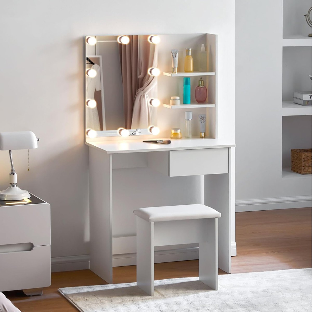 ΤΟΥΑΛΕΤΑ ΜΕ ΦΩΤΙΣΜΟ LED & ΡΑΦΙΑ LAURYN HM2501.03 ΜΕΛΑΜΙΝΗ ΣΕ ΛΕΥΚΟ 75x40x134.5Υεκ