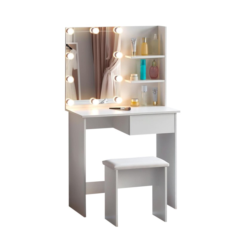 ΤΟΥΑΛΕΤΑ ΜΕ ΦΩΤΙΣΜΟ LED & ΡΑΦΙΑ LAURYN HM2501.03 ΜΕΛΑΜΙΝΗ ΣΕ ΛΕΥΚΟ 75x40x134.5Υεκ