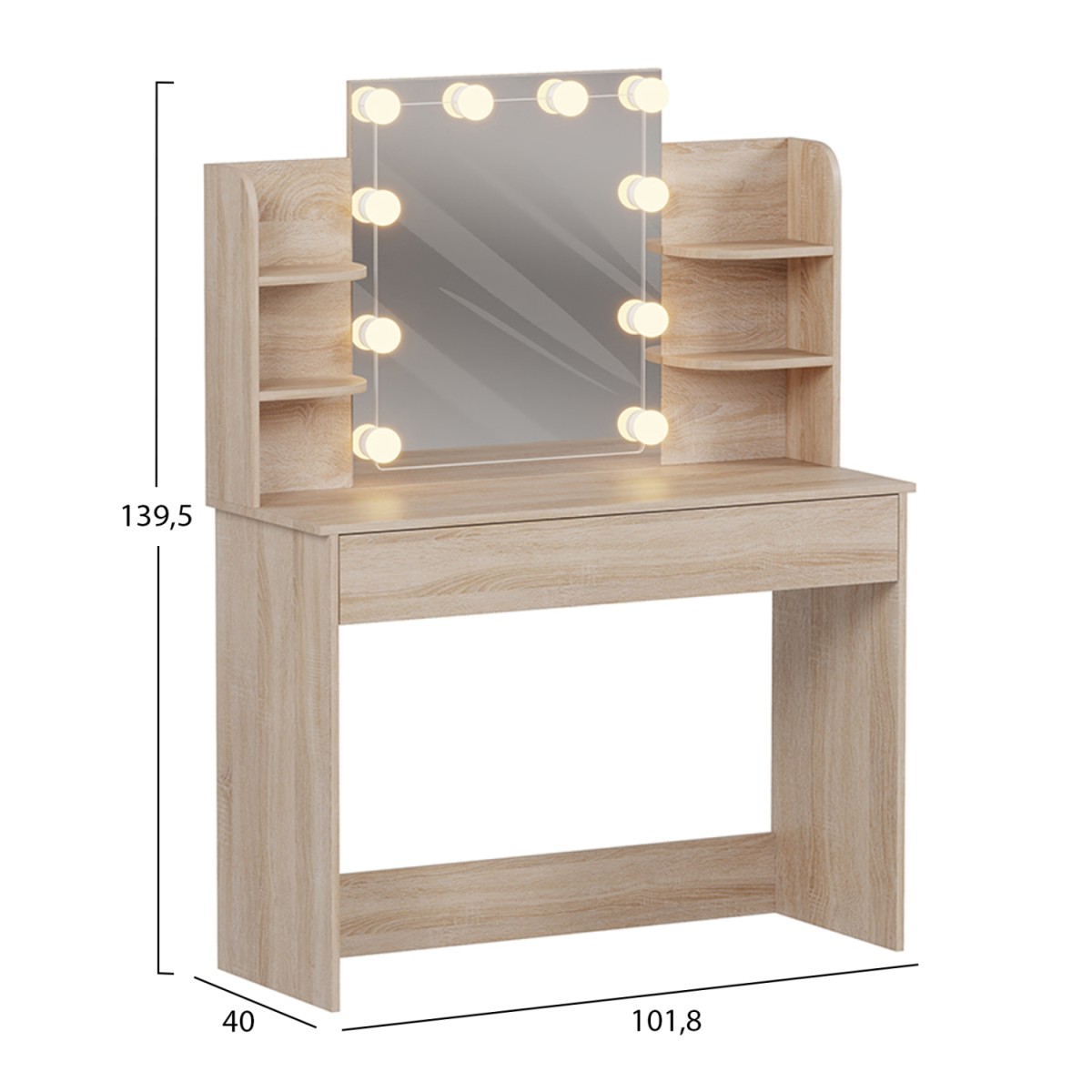 ΤΟΥΑΛΕΤΑ ΜΕ ΦΩΤΙΣΜΟ LED-ΡΑΦΙΑ-ΣΥΡΤΑΡΙΑ LAURYN HM2502.01 SONAMA 101.8x40x139.5Υεκ