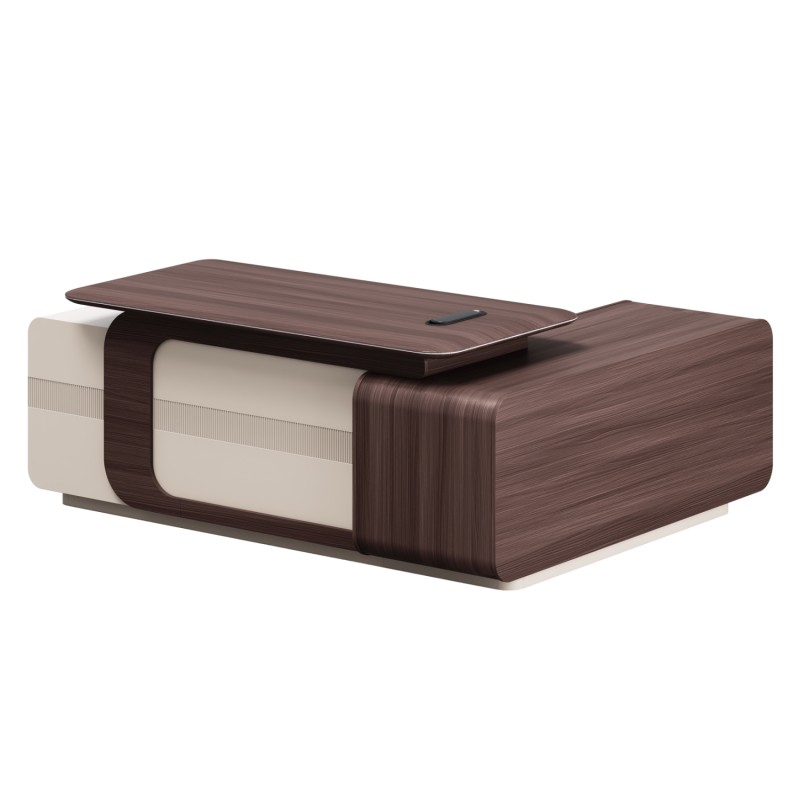 ΓΡΑΦΕΙΟ ΑΡΙΣΤΕΡΗ ΓΩΝΙΑ ΣΕΙΡΑ PRESIDENT HM2147L ΜΕΛΑΜΙΝΗ ΣΕ ΚΑΡΥΔΙ-ΜΠΕΖ 200x160x76Υεκ