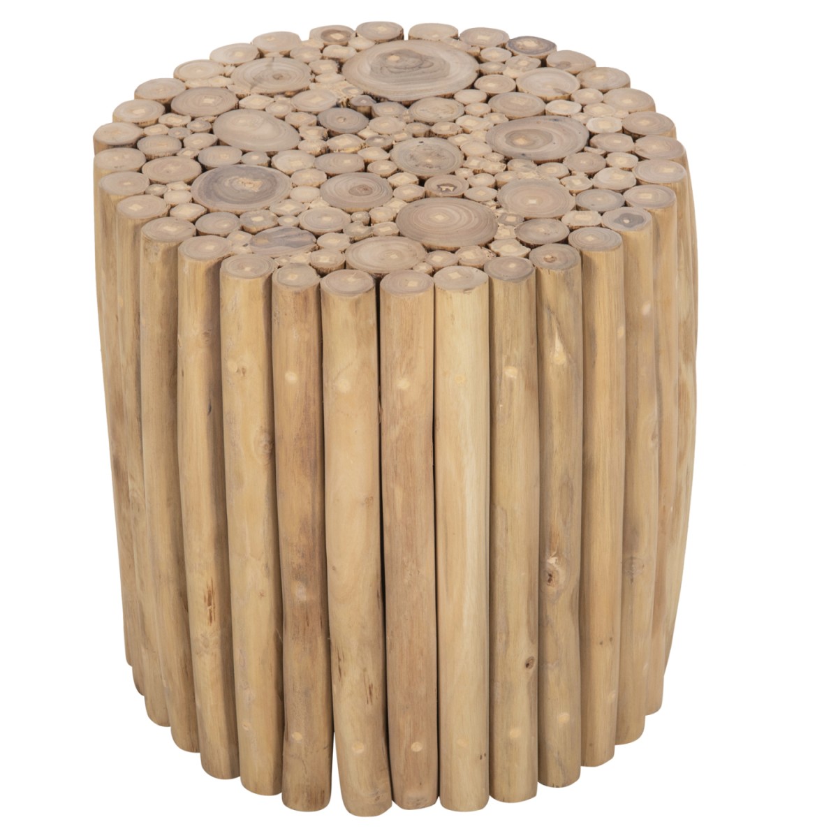 ΤΡΑΠΕΖΙ ΣΑΛΟΝΙΟΥ ΣΤΡΟΓΓΥΛΟ COOTER HM9865 ΚΛΑΔΙΑ TEAK-ΦΥΣΙΚΟ Φ39x40,5Υεκ.