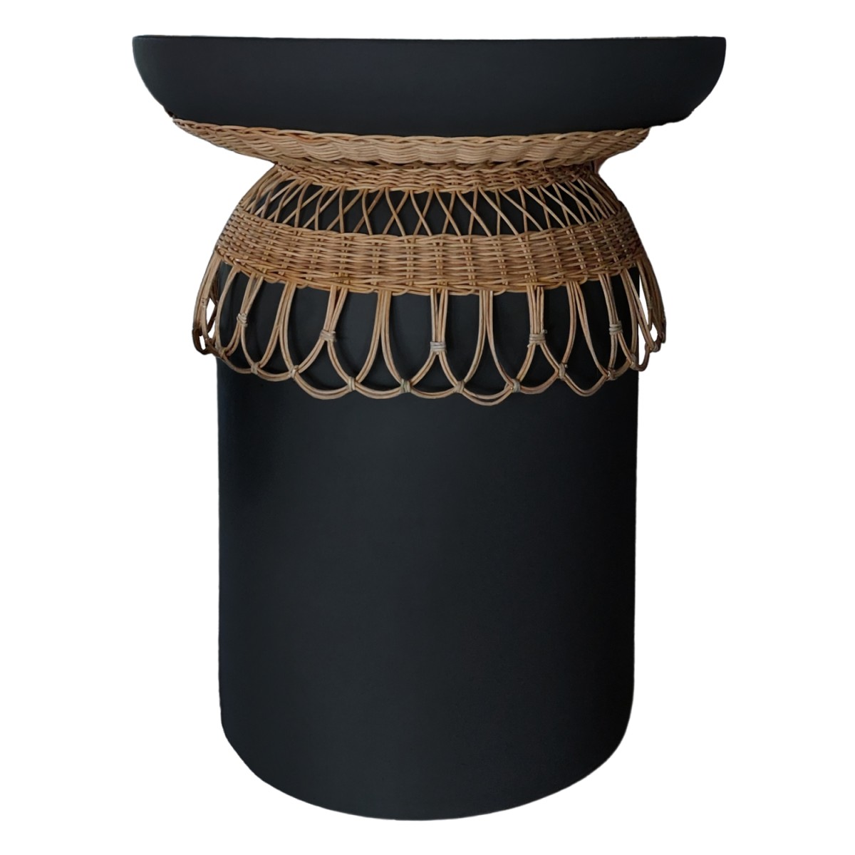 ΒΟΗΘΗΤΙΚΟ ΤΡΑΠΕΖΙ PRILEP HM18159.01 FIBER CEMENT ΜΑΥΡΟ & RATTAN--Φ60x76,5Υεκ