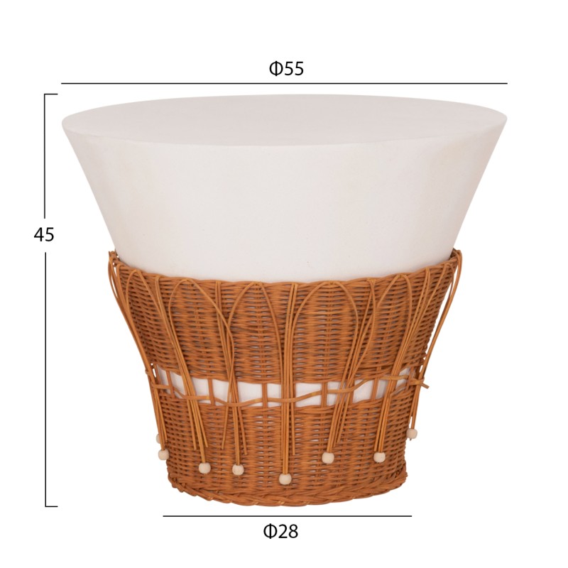 ΤΡΑΠΕΖΙ ΣΑΛΟΝΙΟΥ PERRAL HM18164.02L FIBER CEMENT ΛΕΥΚΟ-ΦΥΣΙΚΟ RATTAN--Φ55x45Υεκ