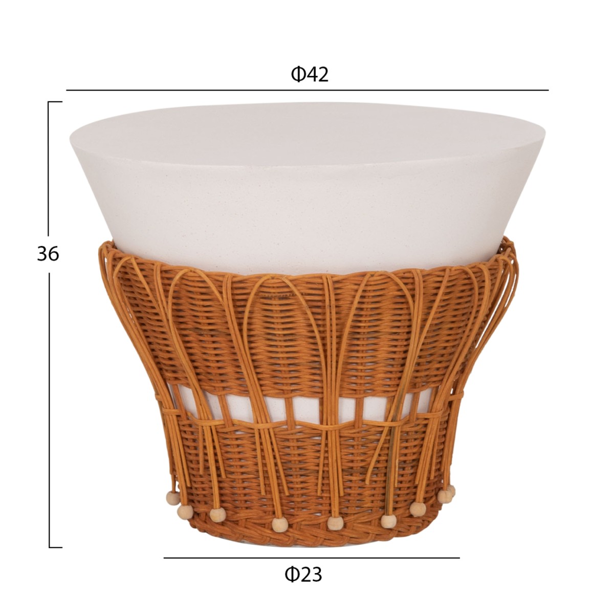 ΤΡΑΠΕΖΙ ΒΟΗΘΗΤΙΚΟ PERRAL HM18164.02S FIBER CEMENT ΛΕΥΚΟ-ΦΥΣΙΚΟ RATTAN--Φ42x36Υεκ