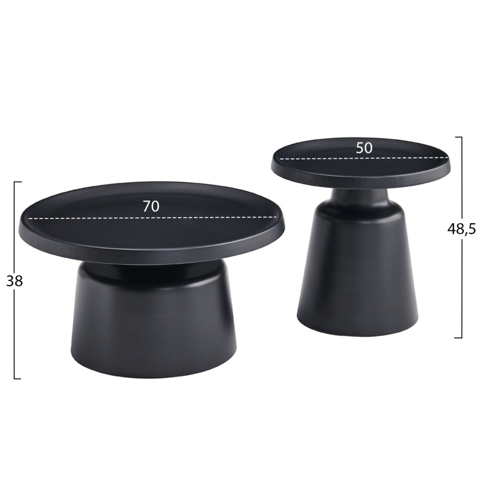 ΣΕΤ 2 ΤΡΑΠΕΖΙΑ ΣΑΛΟΝΙΟΥ RINKON2 HM18304.02 ΜΕΤΑΛΛΟ ΣΕ ΜΑΥΡΟ Φ49εκ & Φ69εκ