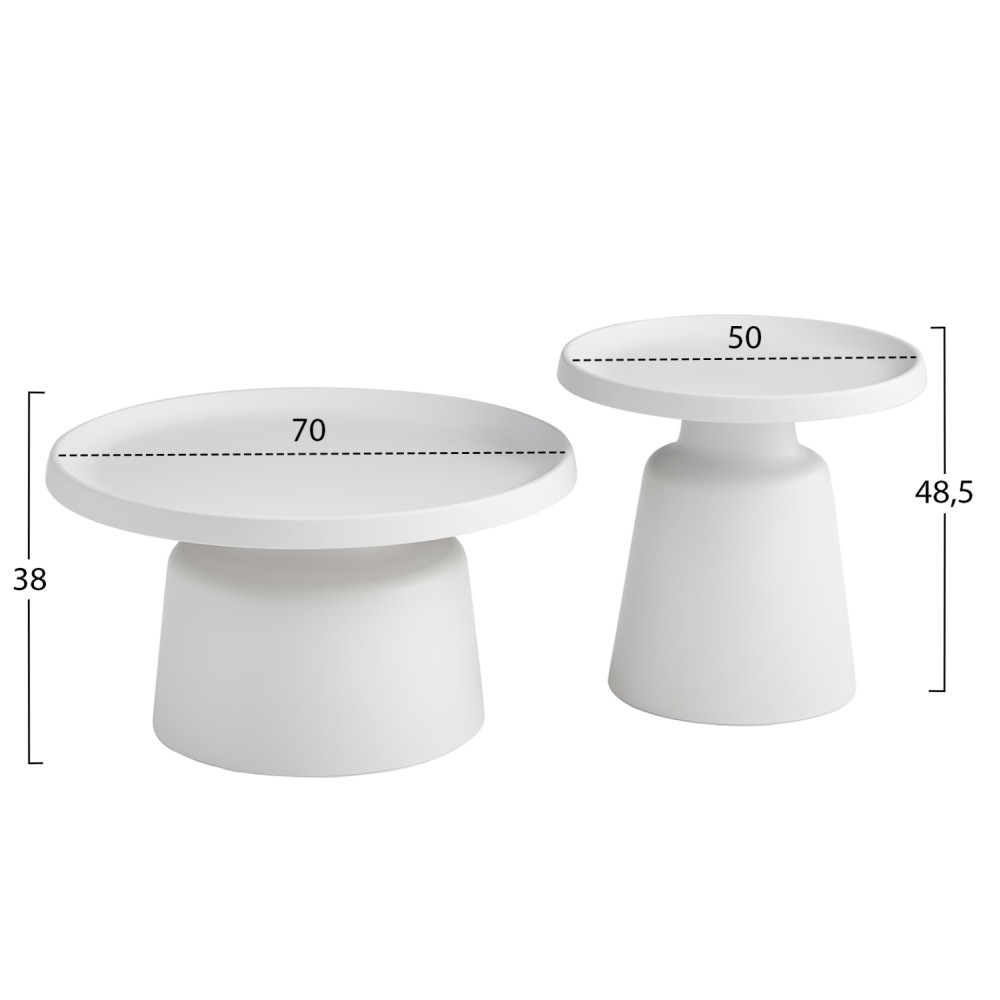 ΣΕΤ 2 ΤΡΑΠΕΖΙΑ ΣΑΛΟΝΙΟΥ RINKON2 HM18304.01 ΜΕΤΑΛΛΟ ΣΕ ΛΕΥΚΟ Φ49εκ & Φ69εκ