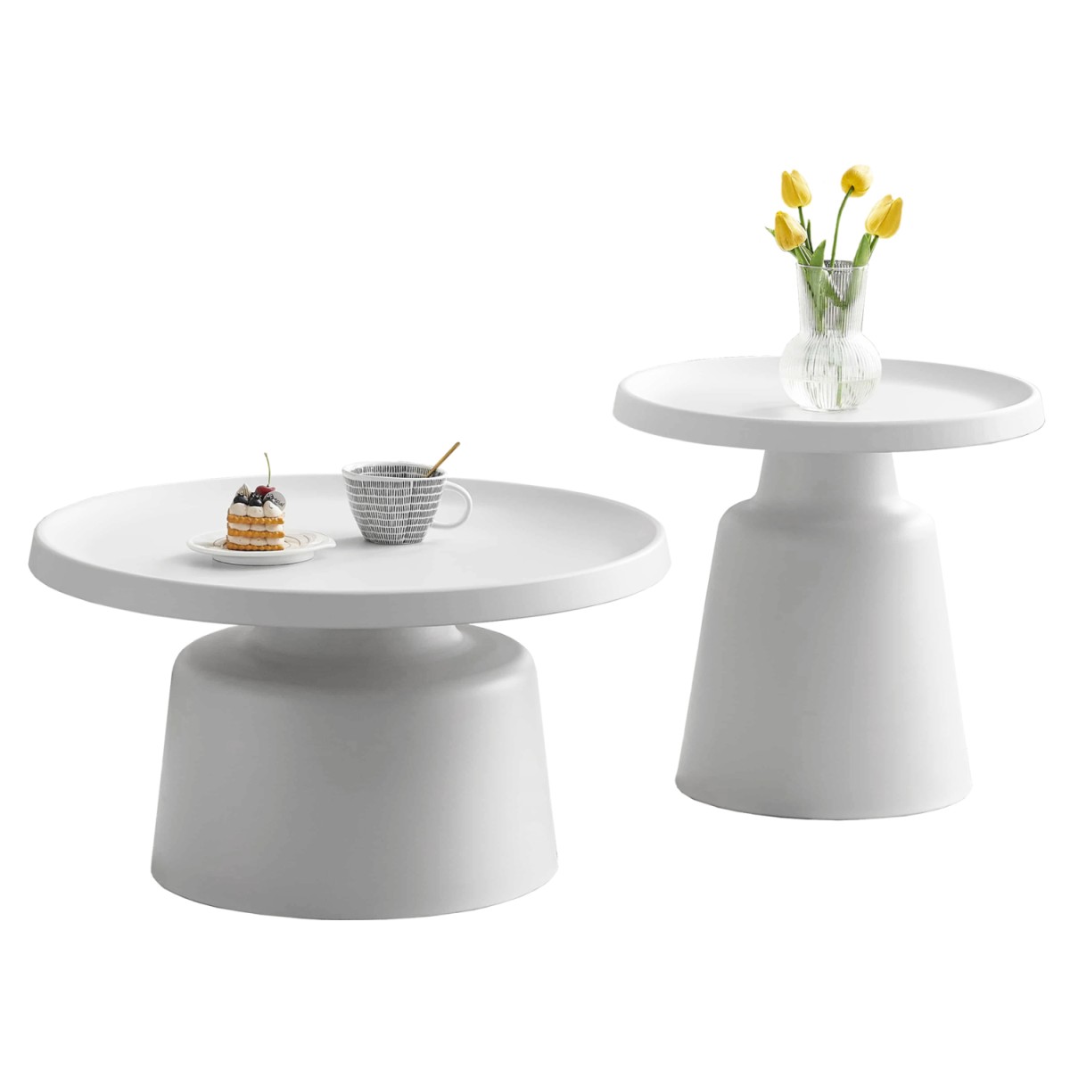 ΣΕΤ 2 ΤΡΑΠΕΖΙΑ ΣΑΛΟΝΙΟΥ RINKON2 HM18304.01 ΜΕΤΑΛΛΟ ΣΕ ΛΕΥΚΟ Φ49εκ & Φ69εκ