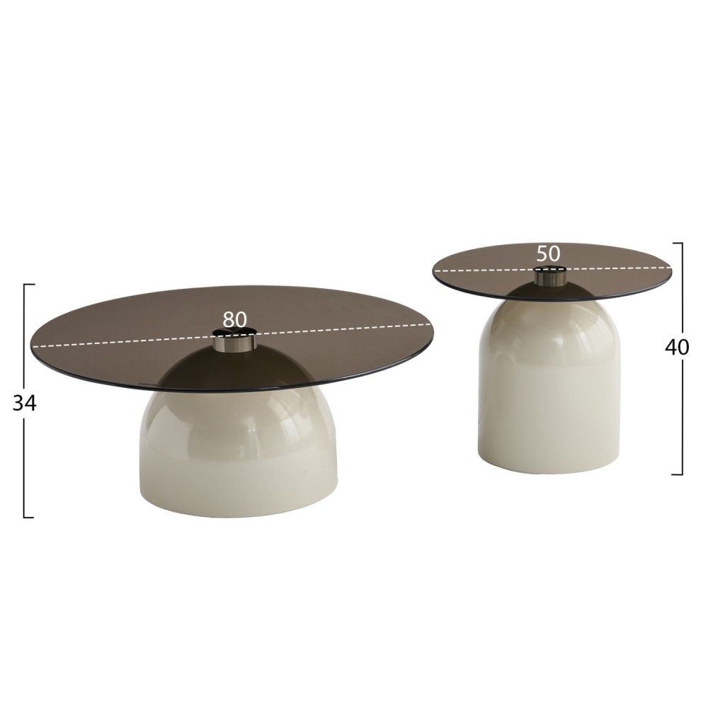 ΣΕΤ 2 ΤΡΑΠΕΖΙΑ ΣΑΛΟΝΙΟΥ BELLINS HM18313.04 ΜΠΕΖ ΜΕΤΑΛ.ΒΑΣΕΙΣ--ΓΥΑΛΙ Φ50εκ & Φ80εκ