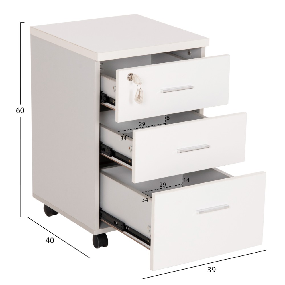 ΣΥΡΤΑΡΙΕΡΑ ΓΡΑΦΕΙΟΥ ΜΕ ΚΛΕΙΔΑΡΙΑ VANCE HM2159 ΛΕΥΚΗ ΜΕΛΑΜΙΝΗ-ΡΟΔΑΚΙΑ 39x40x60Υεκ.