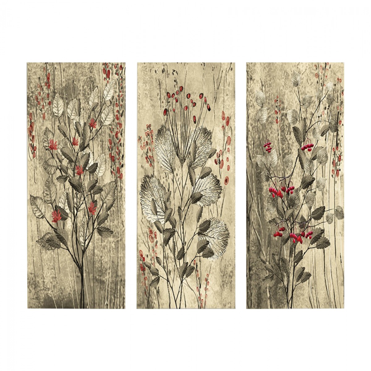 ΠΙΝΑΚΑΣ ΤΡΙΠΤΥΧΟ MDF RED FLOWERS AND BERRIES HM7204.01 60x50x0,3 εκ.