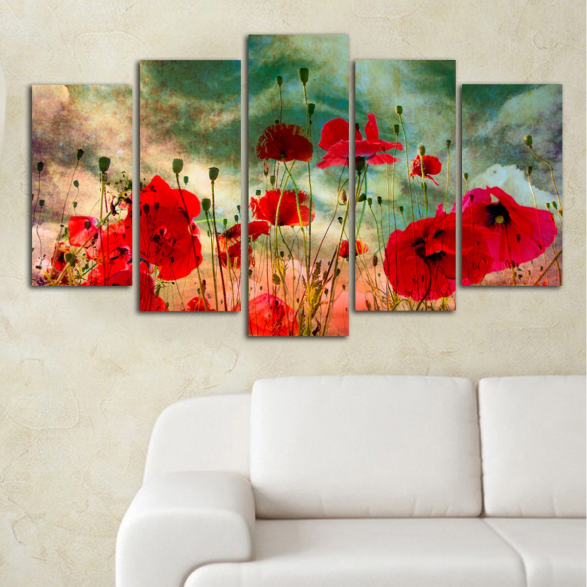 ΠΙΝΑΚΑΣ ΠΕΝΤΑΠΤΥΧΟ MDF POPPY FIELD HM7206.03 100X0,3X60 εκ.