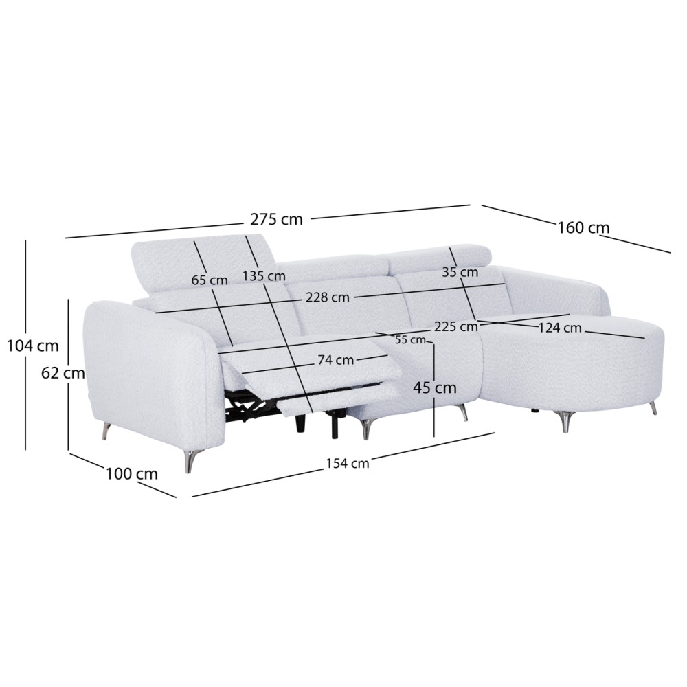 ΚΑΝΑΠΕΣ ΔΕΞΙΑ ΓΩΝΙΑ 3Θ ΜΕ RECLINE VALENTE HM3317.01R ΑΝΟΙΧΤΟ ΓΚΡΙ ΥΦΑΣΜΑ 275x160x104Yεκ