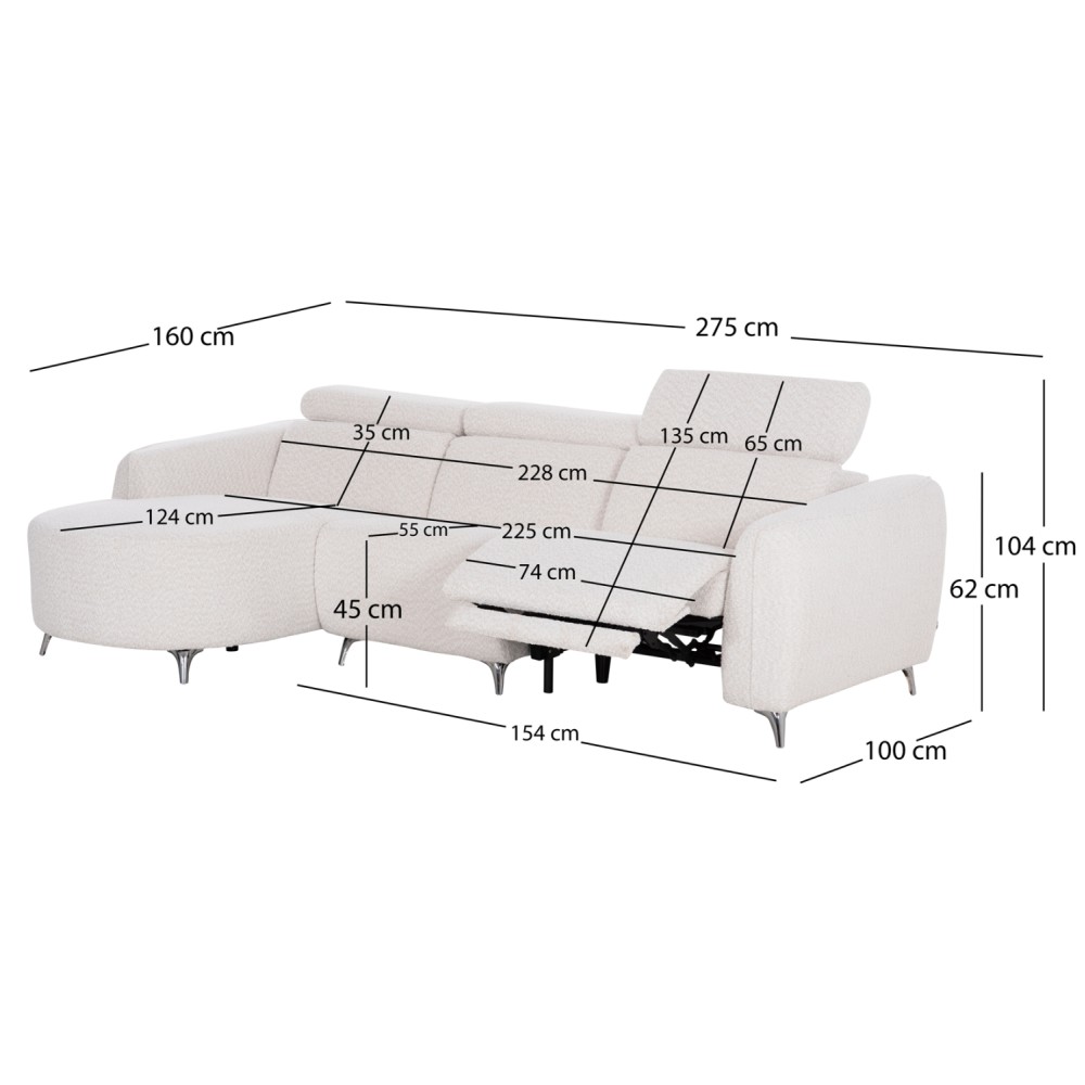 ΚΑΝΑΠΕΣ ΑΡΙΣΤΕΡΗ ΓΩΝΙΑ 3Θ ΜΕ RECLINE VALENTE HM3317.02L ΜΠΕΖ ΥΦΑΣΜΑ 275x160x104Yεκ