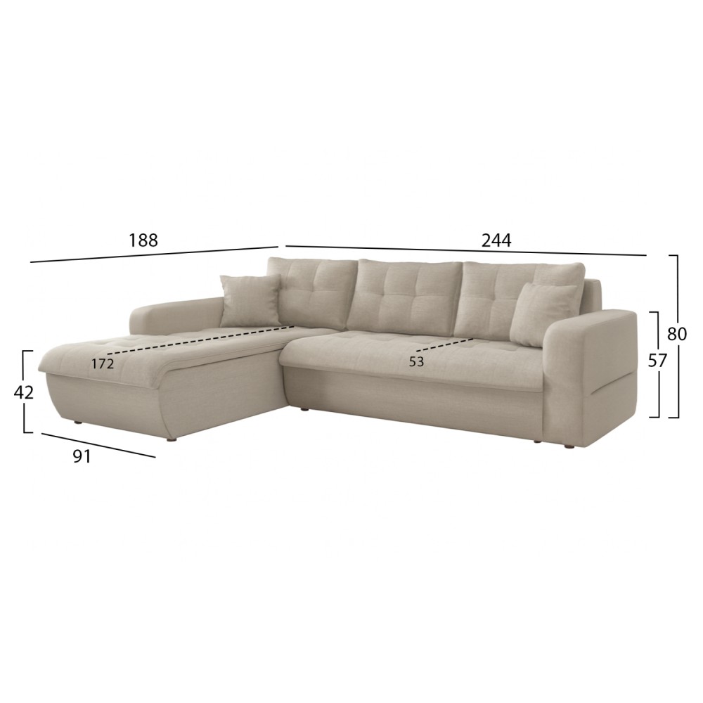 ΚΑΝΑΠΕΣ ΚΡΕΒΑΤΙ ΑΡΙΣΤΕΡΗ ΓΩΝΙΑ KANSO HM3338.03L ΜΠΕΖ ΥΦΑΣΜΑ 244x188x80Υεκ