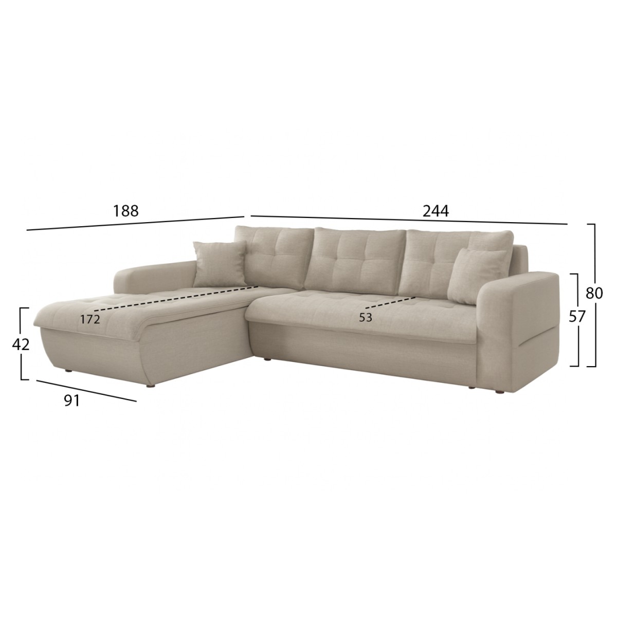 ΚΑΝΑΠΕΣ ΚΡΕΒΑΤΙ ΑΡΙΣΤΕΡΗ ΓΩΝΙΑ KANSO HM3338.03L ΜΠΕΖ ΥΦΑΣΜΑ 244x188x80Υεκ