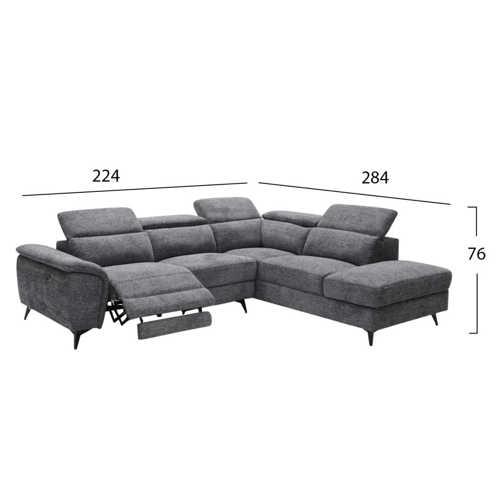 ΚΑΝΑΠΕΣ ΔΕΞΙΑ ΓΩΝΙΑ-ΑΝΑΚΛΙΣΗ & ΑΠΟΘ.ΧΩΡΟΣ-RESTRO HM3339.01R ΓΚΡΙ ΥΦΑΣΜΑ 290x220x80Υεκ