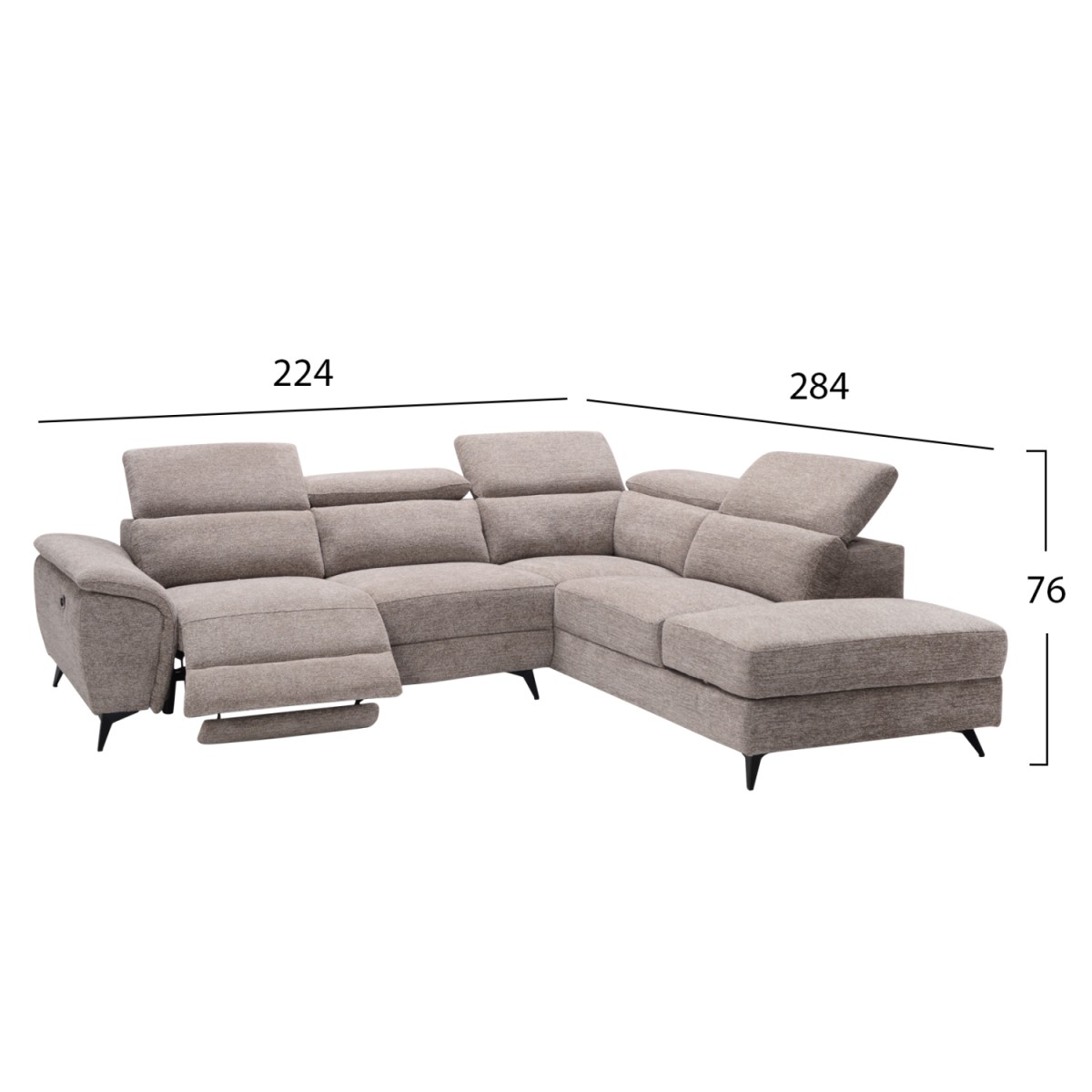 ΚΑΝΑΠΕΣ ΔΕΞΙΑ ΓΩΝΙΑ-ΑΝΑΚΛΙΣΗ & ΑΠΟΘ.ΧΩΡΟΣ-RESTRO HM3339.02R ΜΠΕΖ ΥΦΑΣΜΑ 284x224x76Υ