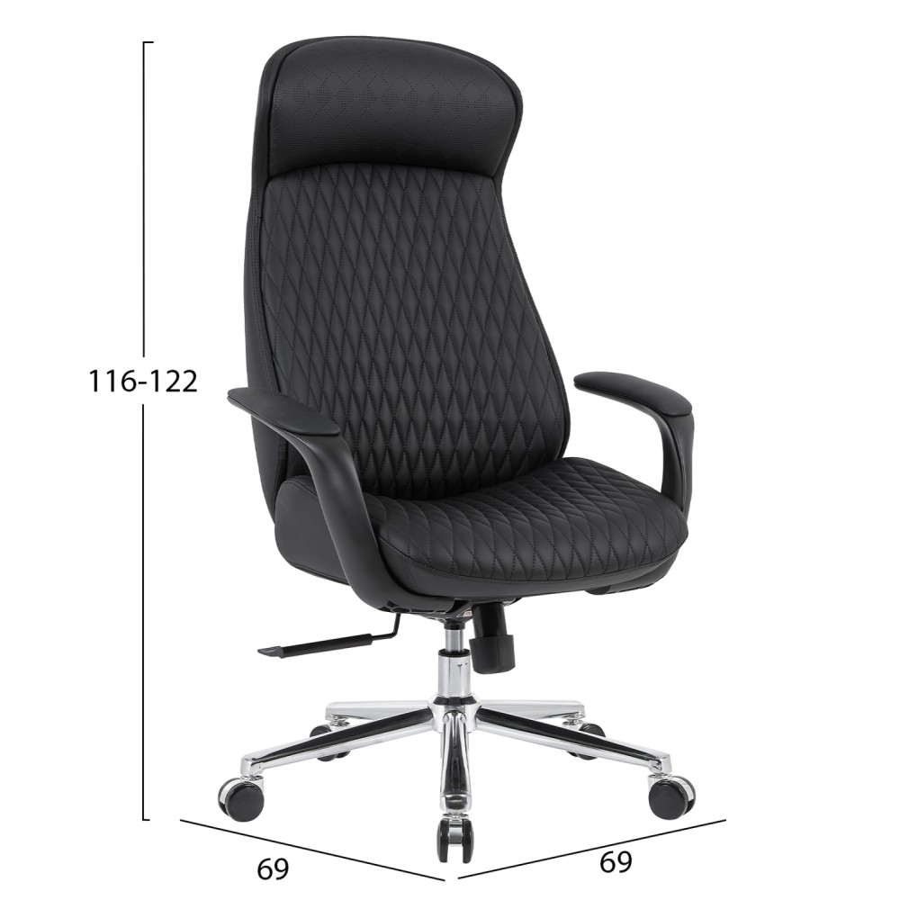 ΚΑΡΕΚΛΑ ΓΡΑΦΕΙΟΥ PREMIUM VELUM HM1233.01 ΜΑΥΡΟ PU--ΒΑΣΗ ΧΡΩΜΙΟΥ 71x69x116-122Υεκ.