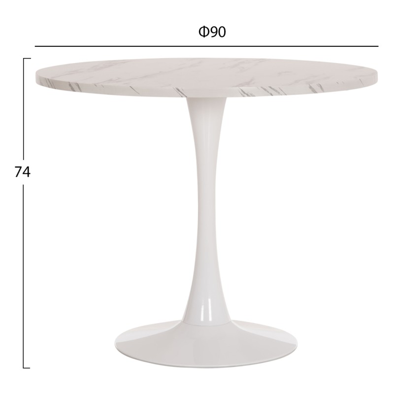 ΤΡΑΠΕΖΙ ΤΡΑΠΕΖΑΡΙΑΣ ROLLO HM9421.11 ΣΤΡΟΓΓΥΛΟ WHITE MARBLE Φ90x74Υεκ.