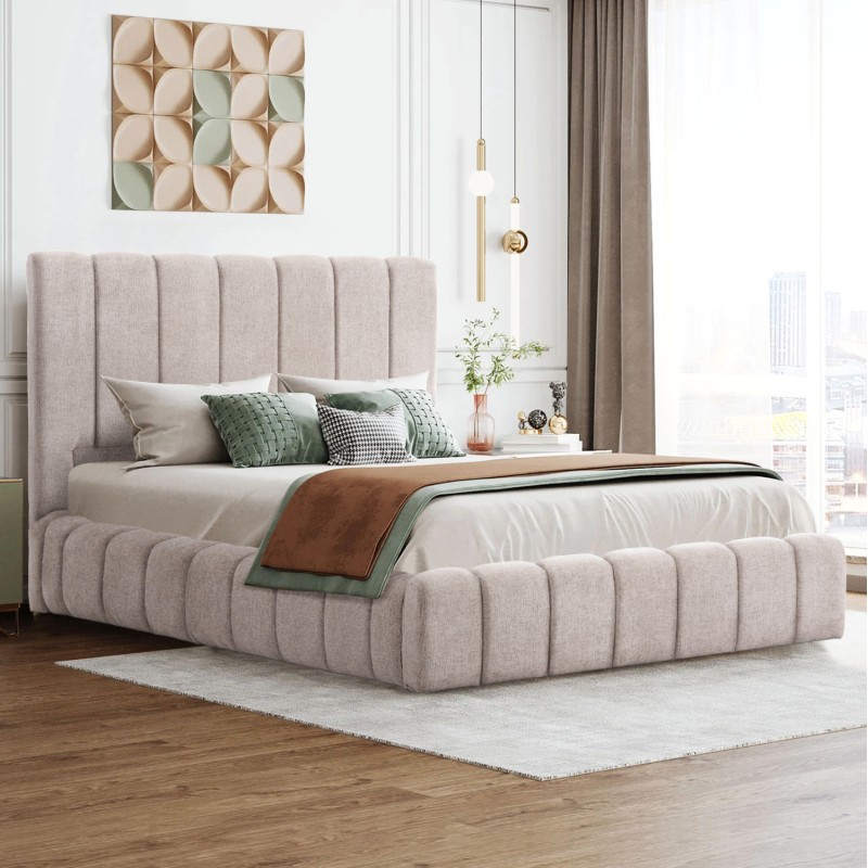 ΚΡΕΒΑΤΙ REMO ΜΕ ΑΠΟΘΗΚΕΥΤΙΚΟ ΧΩΡΟ HM719.10 ΥΦΑΣΜΑ TEDDY ΜΠΕΖ-ΓΙΑ ΣΤΡΩΜΑ 160x200εκ