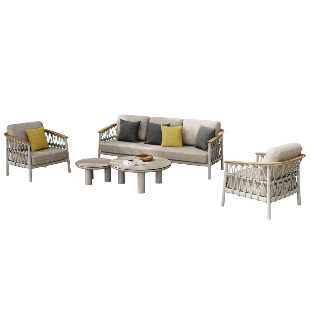 ΣΕΤ ΣΑΛΟΝΙ 5ΤΜΧ STREAM HM6426.02 ΚΡΕΜ ΑΛΟΥΜΙΝΙΟ--ΜΠΕΖ ΣΧΟΙΝΙ & OLEFIN