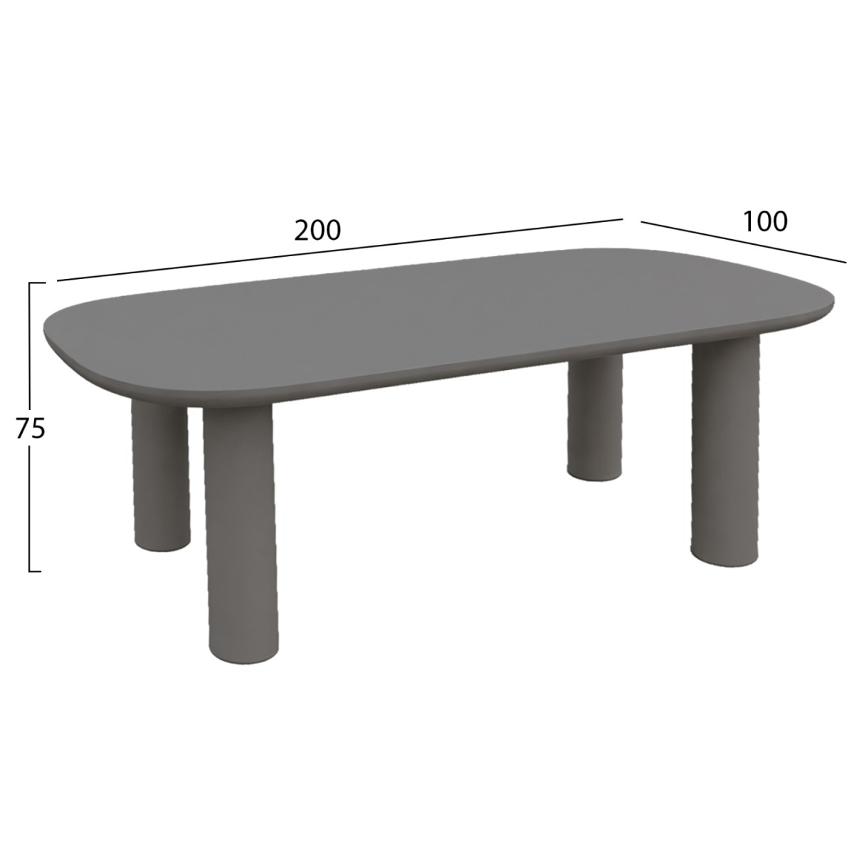 ΤΡΑΠΕΖΙ ΤΡΑΠΕΖΑΡΙΑΣ KIORA HM6597.01 ΓΚΡΙ FIBER CEMENT 200x100x75Υεκ