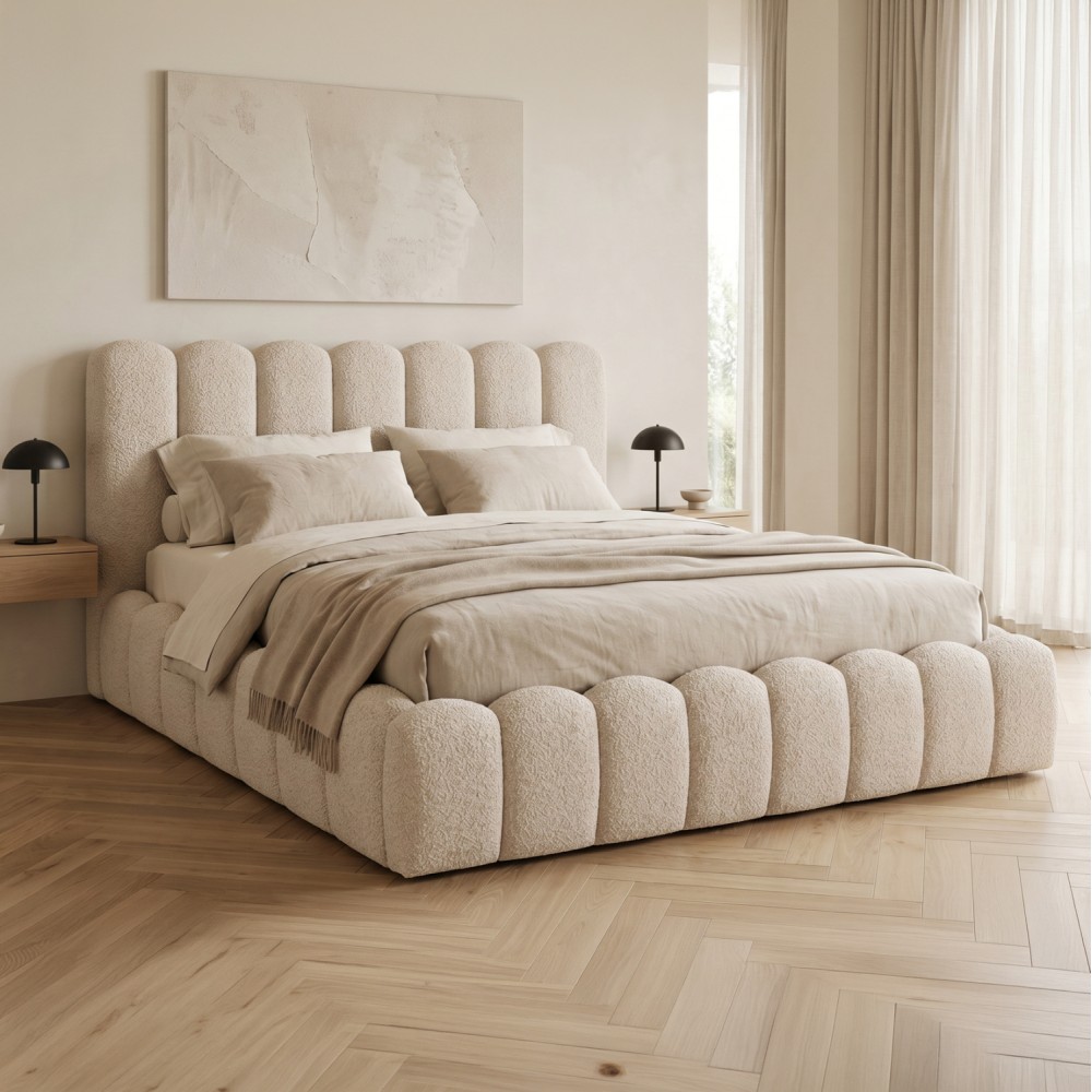 ΚΡΕΒΑΤΙ ΔΙΠΛΟ MARIUS HM759.03 ΜΠΕΖ CHENILLE ΥΦΑΣΜΑ-- ΓΙΑ ΣΤΡΩΜΑ 160x200εκ
