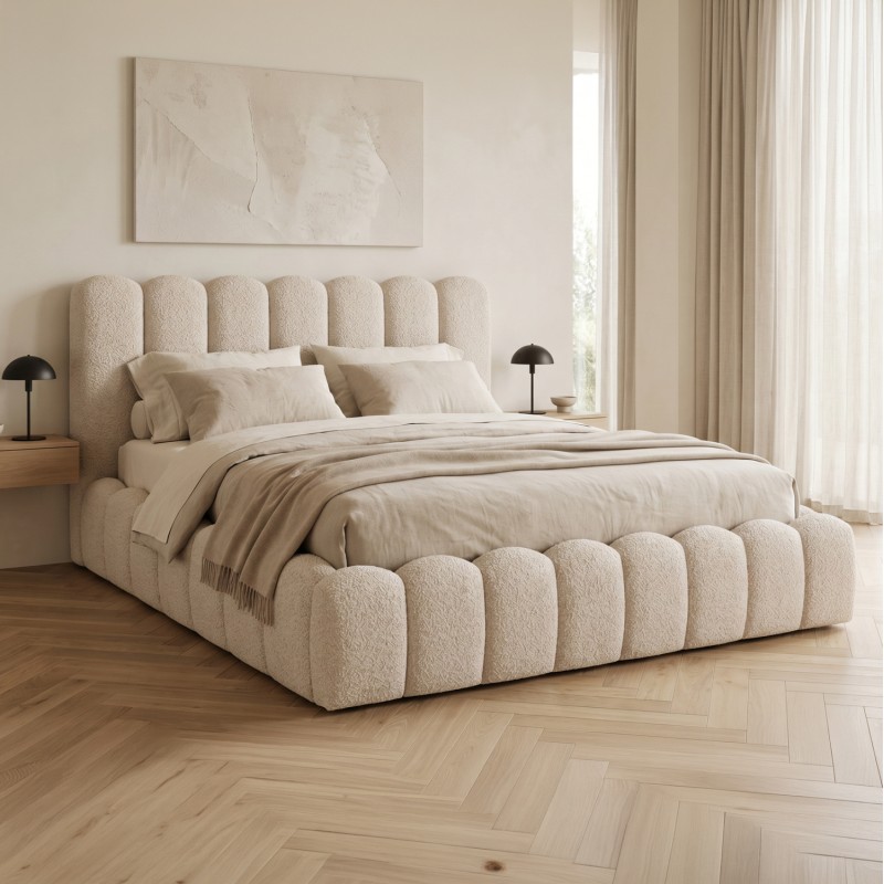 ΚΡΕΒΑΤΙ ΔΙΠΛΟ MARIUS HM759.03 ΜΠΕΖ CHENILLE ΥΦΑΣΜΑ-- ΓΙΑ ΣΤΡΩΜΑ 160x200εκ