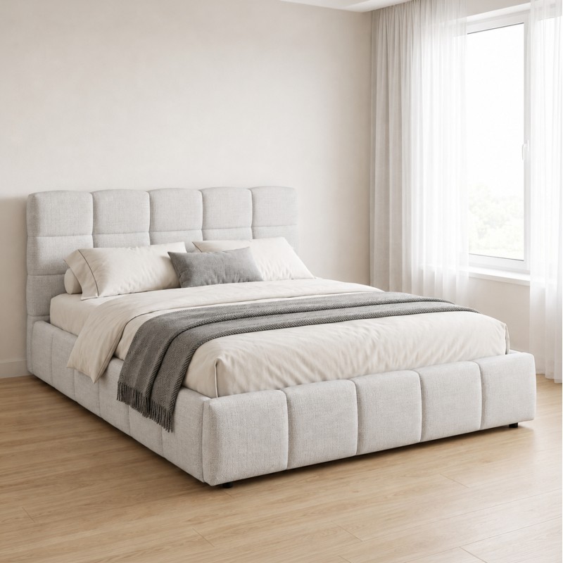 ΚΡΕΒΑΤΙ ΔΙΠΛΟ ΜΕ ΑΠΟΘ.ΧΩΡΟ VITO HM762.02 ΚΡΕΜ ΥΦΑΣΜΑ ΓΙΑ ΣΤΡΩΜΑ 160x200εκ.