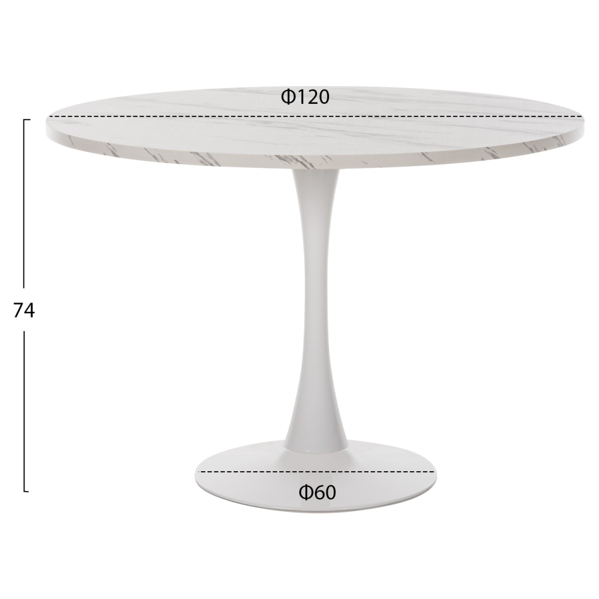 ΤΡΑΠΕΖΙ ΤΡΑΠΕΖΑΡΙΑΣ ROLLO HM9422.01 ΣΤΡΟΓΓΥΛΟ WHITE MARBLE Φ120x74Yεκ.