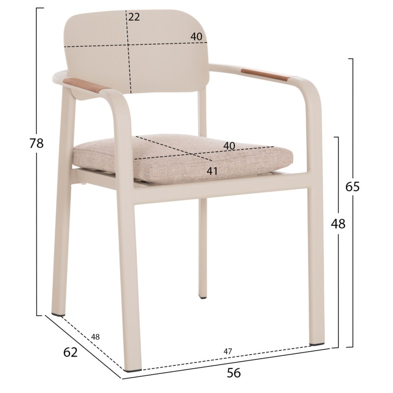 ΠΟΛΥΘΡΟΝΑ ΤΡΑΠΕΖΑΡΙΑΣ ELARA HM6414.05 ΜΠΕΖ ΑΛΟΥΜΙΝΙΟ-OLEFIN--ΞΥΛΟ TEAK 56x62x78Υεκ.