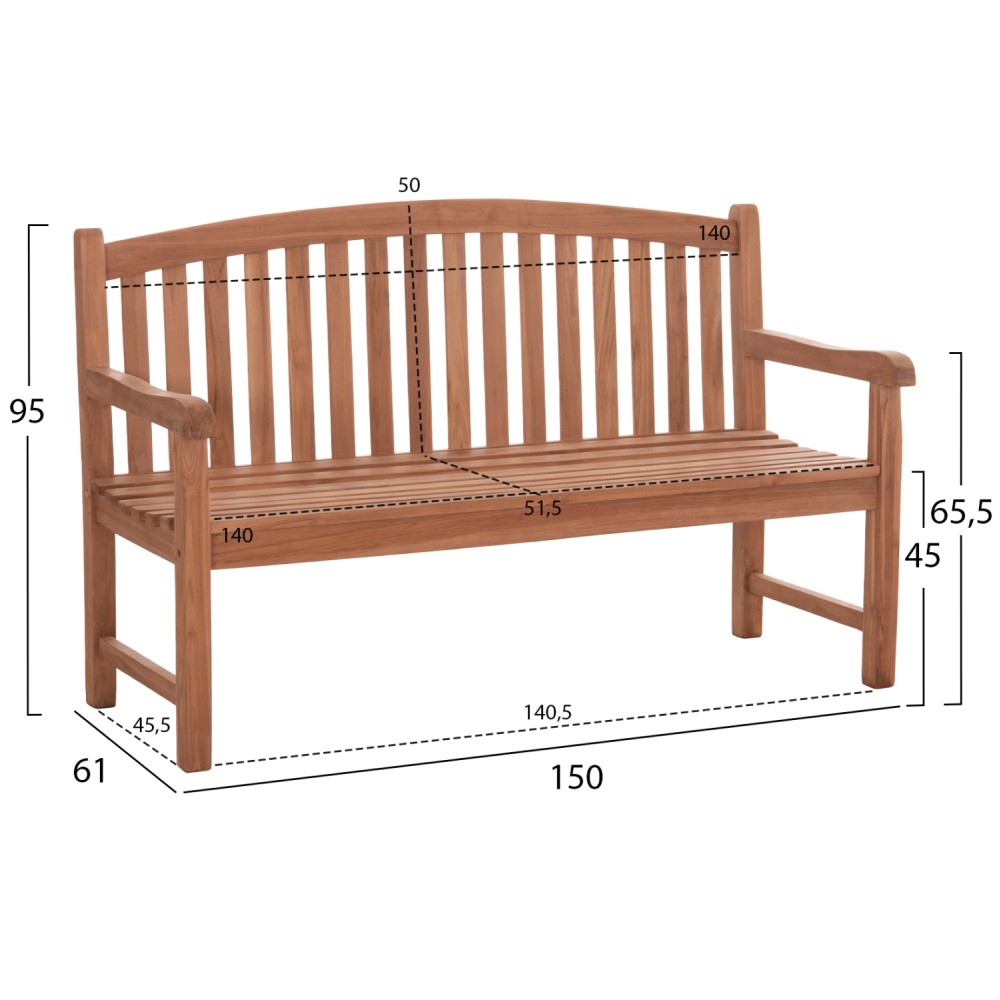 ΠΑΓΚΑΚΙ ΚΗΠΟΥ 3ΘΕΣΙΟ ELENA HM18125 ΞΥΛΟ TEAK--ΦΥΣΙΚΟ 150x61x95Υεκ.