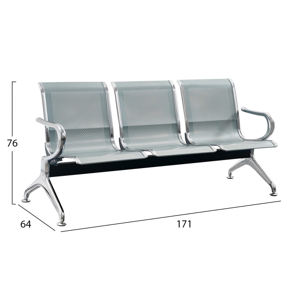 ΚΑΘΙΣΜΑ ΑΝΑΜΟΝΗΣ Τ. ΑΕΡΟΔΡΟΜΙΟΥ 3ΘΕΣΙΟ AVIATOR HM18399 ΜΕΤΑΛΛΟ MESH ΓΚΡΙ 171x64x76Υ