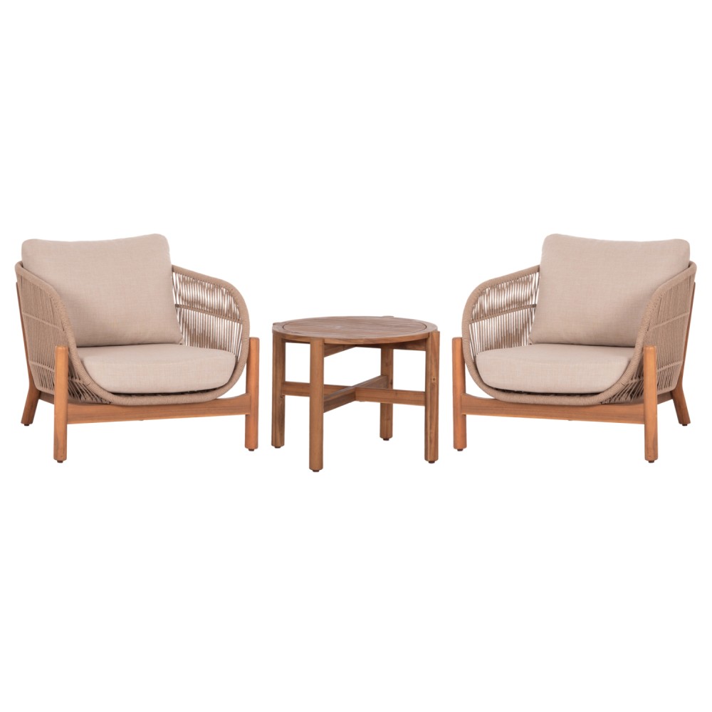 LOUNGE ΣΕΤ SANJI HM21214 ΤΡΑΠΕΖΙ & 2 ΠΟΛΥΘΡΟΝΕΣ--ΞΥΛΟ ΑΚΑΚΙΑΣ-ΑΛΟΥΜΙΝΙΟ-ΣΧΟΙΝΙ