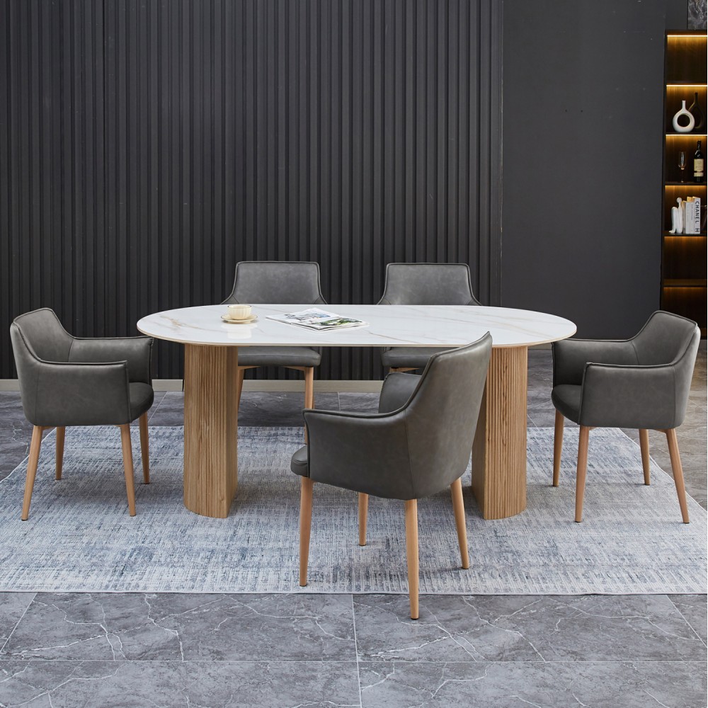 ΣΕΤ ΤΡΑΠΕΖΑΡΙΑΣ 7ΤΜΧ MELLOW HM21360 ΚΕΡΑΜΙΚΟ TOP/MDF ΠΟΔΙΑ--PU ΓΚΡΙ/ΜΕΤΑΛ.ΠΟΔΙΑ